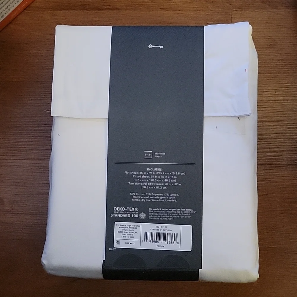 Threshold Tri Ease sheet set 500 Thread Count Sateen White FULL 9-15